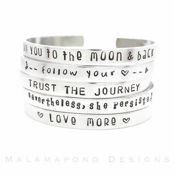 Personalized Metal Stamped 1/4" Adult Aluminum Cuff Bracelet Hand Stamped Jewelry