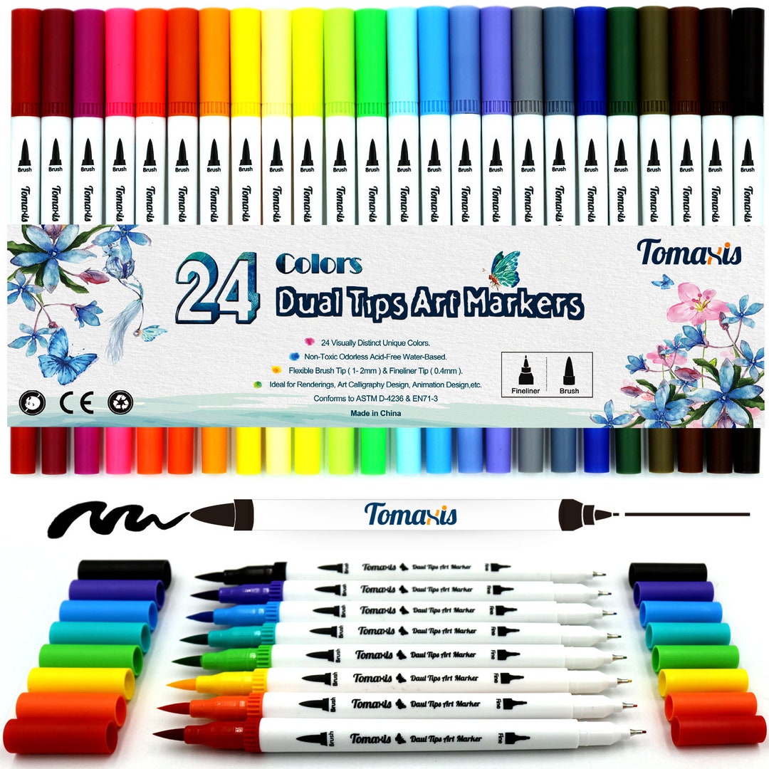 Dual Tip Art Marker Fine Point Bullet Journal Pens and Colored Brush Markers  (24 Set) 