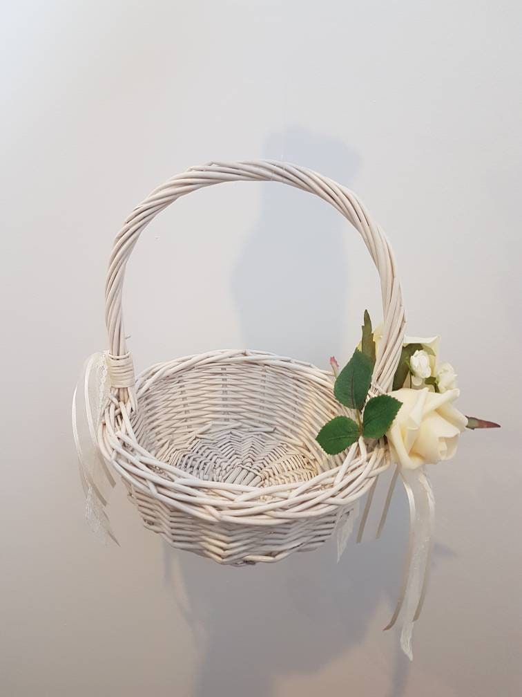 Ivory Wicker Flower Basket With Rose Bouquet - Etsy
