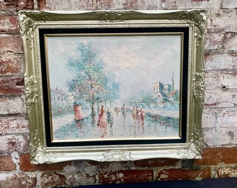 impressionist oil on canvas framed painting silver Paris street scene