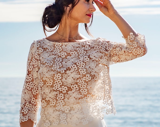 Lace top for bridal, white lace top for separate wedding dress, boho wedding