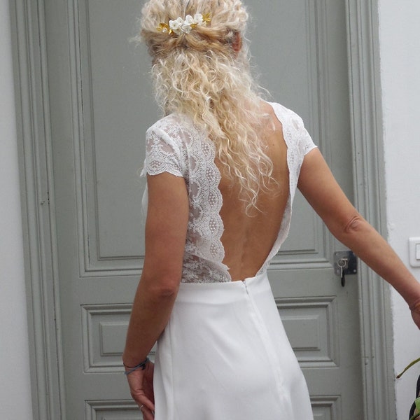 ISABELLA : Robe de mariée civile courte sur-mesure avec dentelle