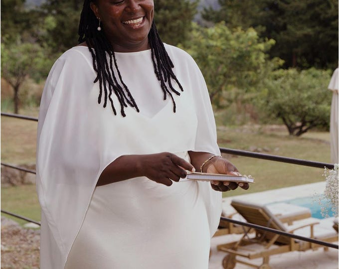 Long, sheer chiffon bridal cape, custom-made wedding cape, French handcrafted creation, wedding shawl accessory