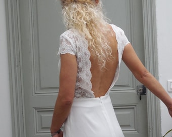 ISABELLA : Tailor-made short civil wedding dress with lace