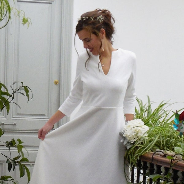 FERNANDA : Robe de cérémonie civile. robe de mariée avec manches longues. Mariage civil