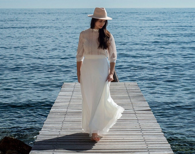 Long bridal skirt in ivory chiffon boho style. separate bridal set.