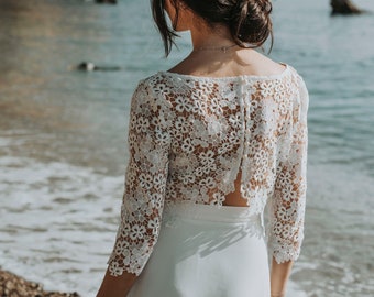 Top in pizzo per la sposa, top in pizzo bianco per abito da sposa separato, matrimonio boho