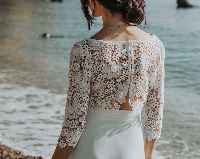Lace top for bride, white lace top for separate wedding dress, boho wedding