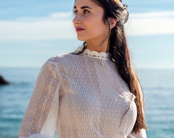 Ivory Bridal Top in pleatted chiffon - Lace Wedding Top for two piece wedding dress - Boho Bridal separate - Handmade in France