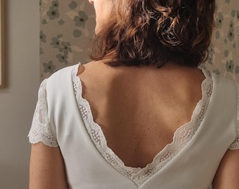 LUCIE: Short wedding dress for a civil ceremony. Flared skater skirt. Suitable for a civil wedding at the town hall, a post-wedding brunch, a christening, or as a summer dress.