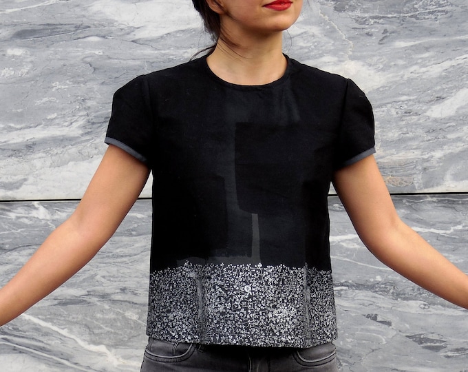 Women's blouse in Japanese cotton graphic black and silver