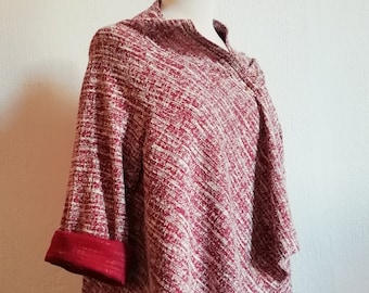 Women's kimono poncho vest jacket knitted red, ecru and gold