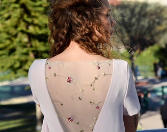 A-line backless dress in blush color. Short bridesmaid dress or cocktail. Pastel dress