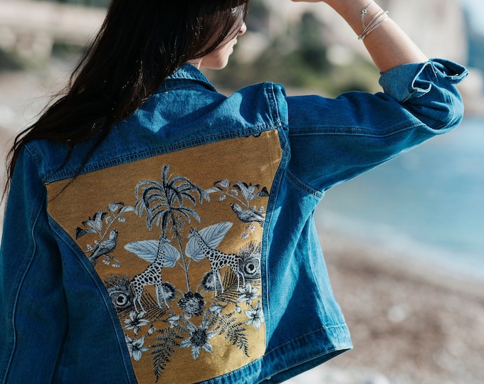 Customized denim jacket with wild animal back design