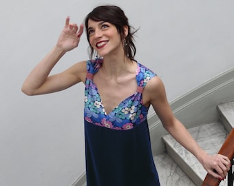 Blue summer dress look retro for women.