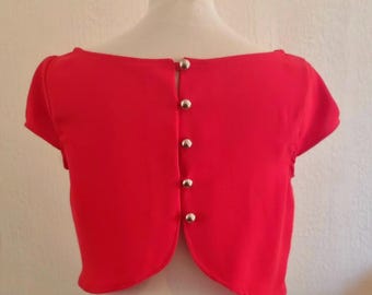 Women's bright red poppy top with balloon sleeves and open back - Chic ceremony, bridesmaid, wedding guest top