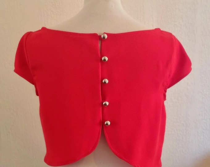 Women's bright red poppy top with balloon sleeves and open back - Chic ceremony, bridesmaid, wedding guest top