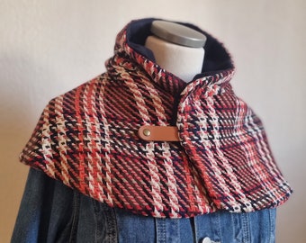 short checked cape for women, winter neck warmer poncho