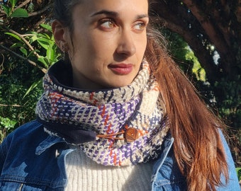 Neck warmer with button Checked scarf for women. cheche gift idea for her