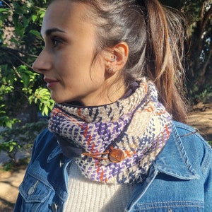 Neck warmer with button Checked scarf for women. cheche gift idea for her image 2