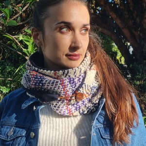 Neck warmer with button Checked scarf for women. cheche gift idea for her image 1