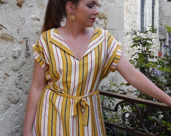 Robe chemise pour femme avec rayures jaune moutarde