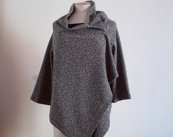 Women's black and silver mottled knit poncho kimono vest jacket
