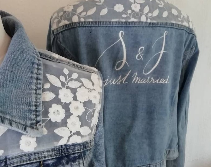 Personalized denim wedding jacket for bride