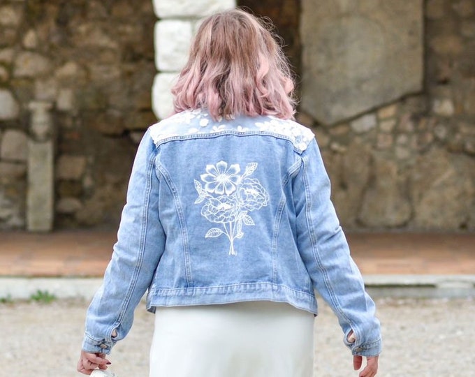 Wedding jacket, bridal jacket, personalized flowers, light blue jeans