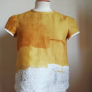 Women&#39;s blouse in Japanese linen : yellow and silver