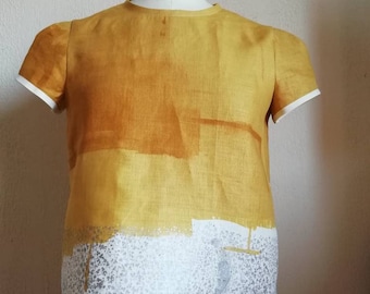 Women's blouse in Japanese linen : yellow and silver