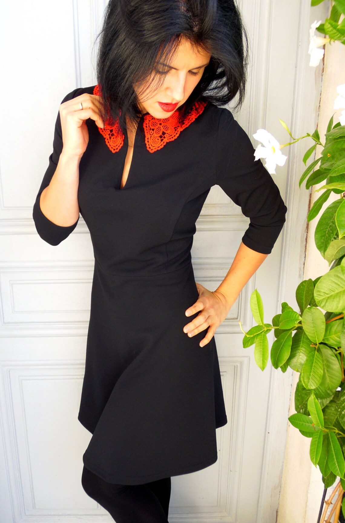 Robe style rétro vintage robe noire hiver col claudine Etsy