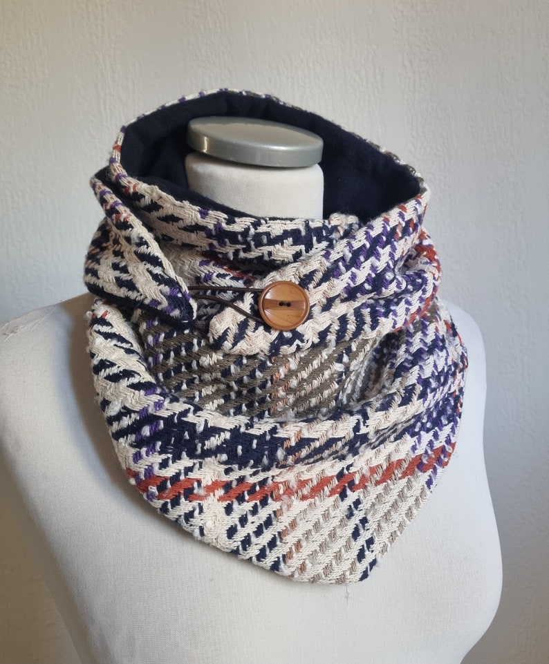 Neck warmer with button Checked scarf for women. cheche gift idea for her image 6