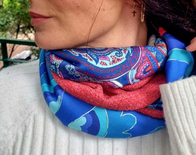 Women's tube scarf in soft knit and chic satin fabric