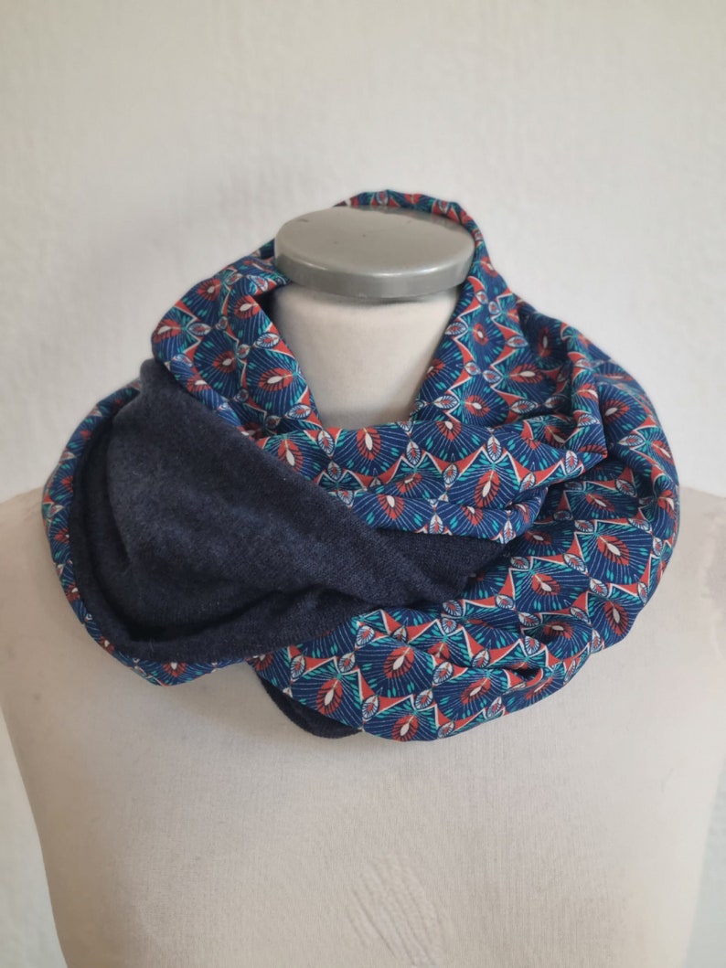 Looped neck snood for women, blue color, gift idea image 6