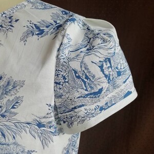 Top blouse in cotton toile de jouy, women's blouse with short balloon sleeves image 8