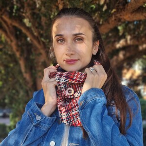 Neck warmer with button Checked scarf for women. cheche gift idea for her image 9