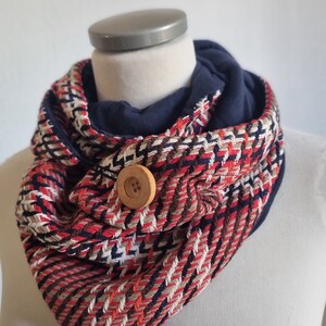 Neck warmer with button Checked scarf for women. cheche gift idea for her Orange