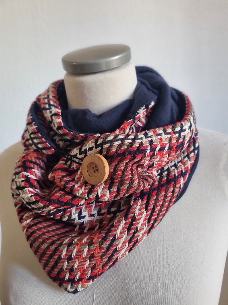 Neck warmer with button Checked scarf for women. cheche gift idea for her Orange