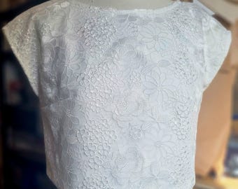 White lace top for a separate boho wedding dress. Two-piece wedding outfit with bridal skirt or pants.
