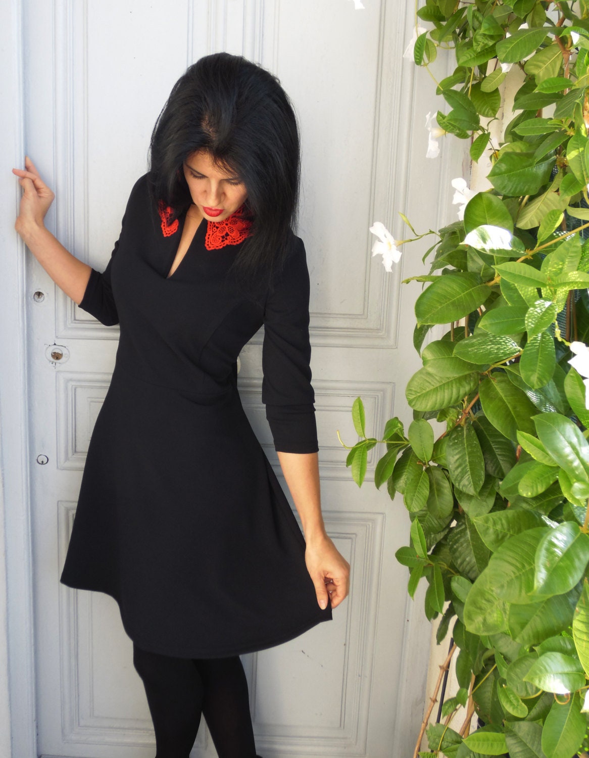 red lace collar dress