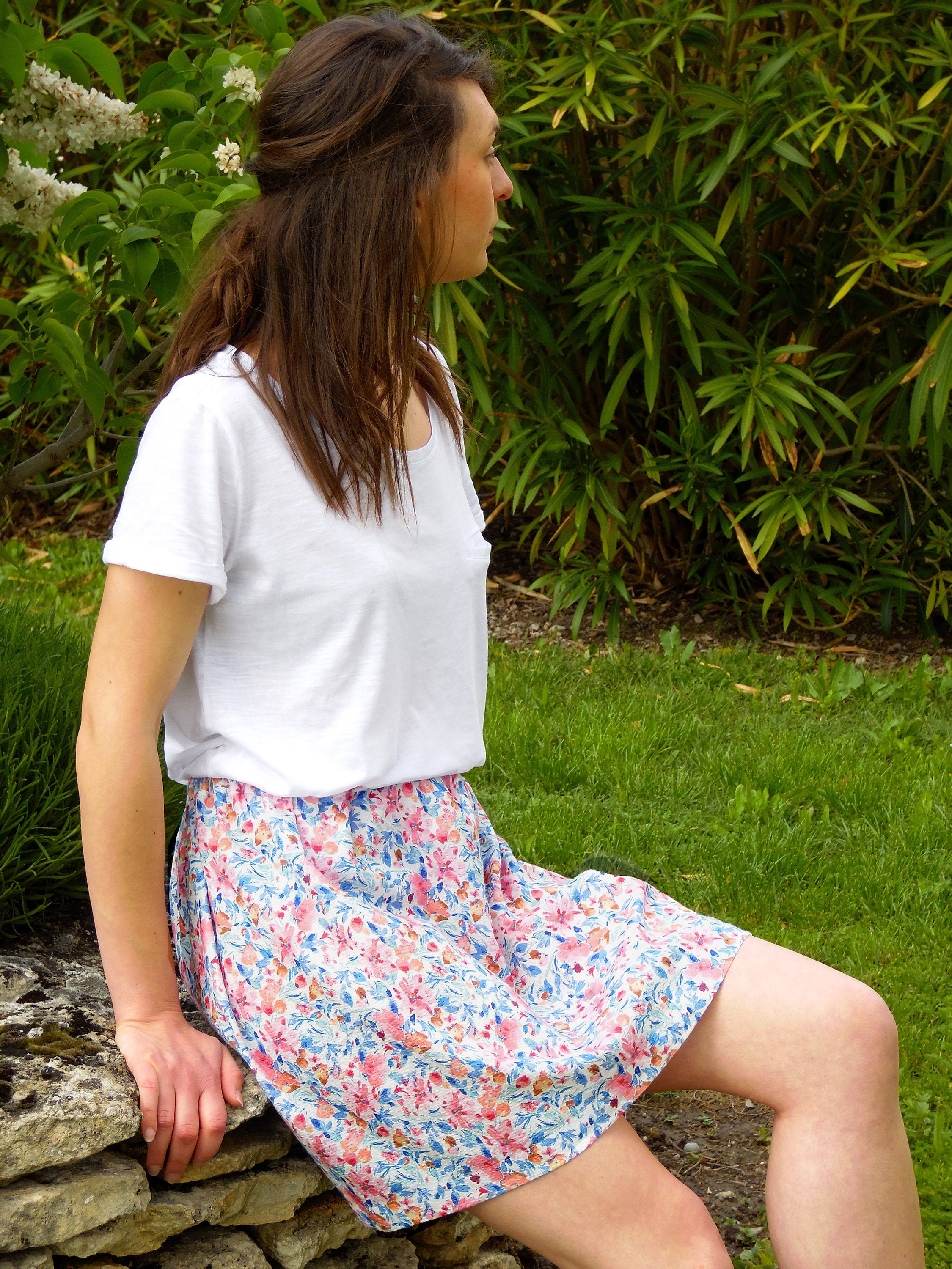 Elasticated Women S Skirt Short Summer Skirt Floral Skirt Elastic Waist Cotton And Linen Pink Flower Skirt Romantic And Retro France