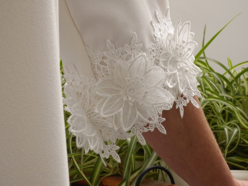 MadameChabada – MANON : Short a-line bridal dress with embroidered sleeves Mariage Civil ETSY