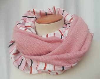 SNOOD infinity neck scarf for women pink and striped