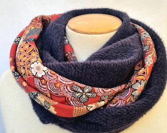Women Snood | tube collar | tubular scarf | infinity scarf | infinite scarf| circular scarves|blue scarf| japanese fabric
