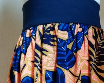 Women's length midi length furrowed skirt printed wax