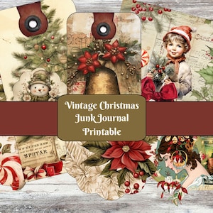 Imprimible navideño vintage, descarga instantánea, imprimible para diario basura, Joanna Jeanne Creation