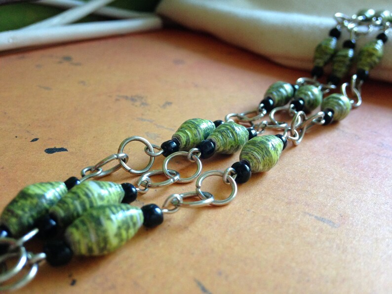 Triple strand bracelet Handmade paper bead bracelet OOAK Etsy