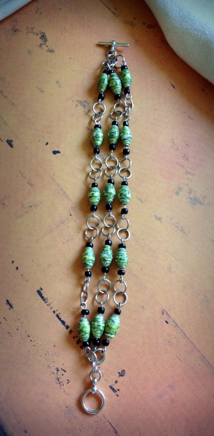 Triple strand bracelet Handmade paper bead bracelet OOAK Etsy
