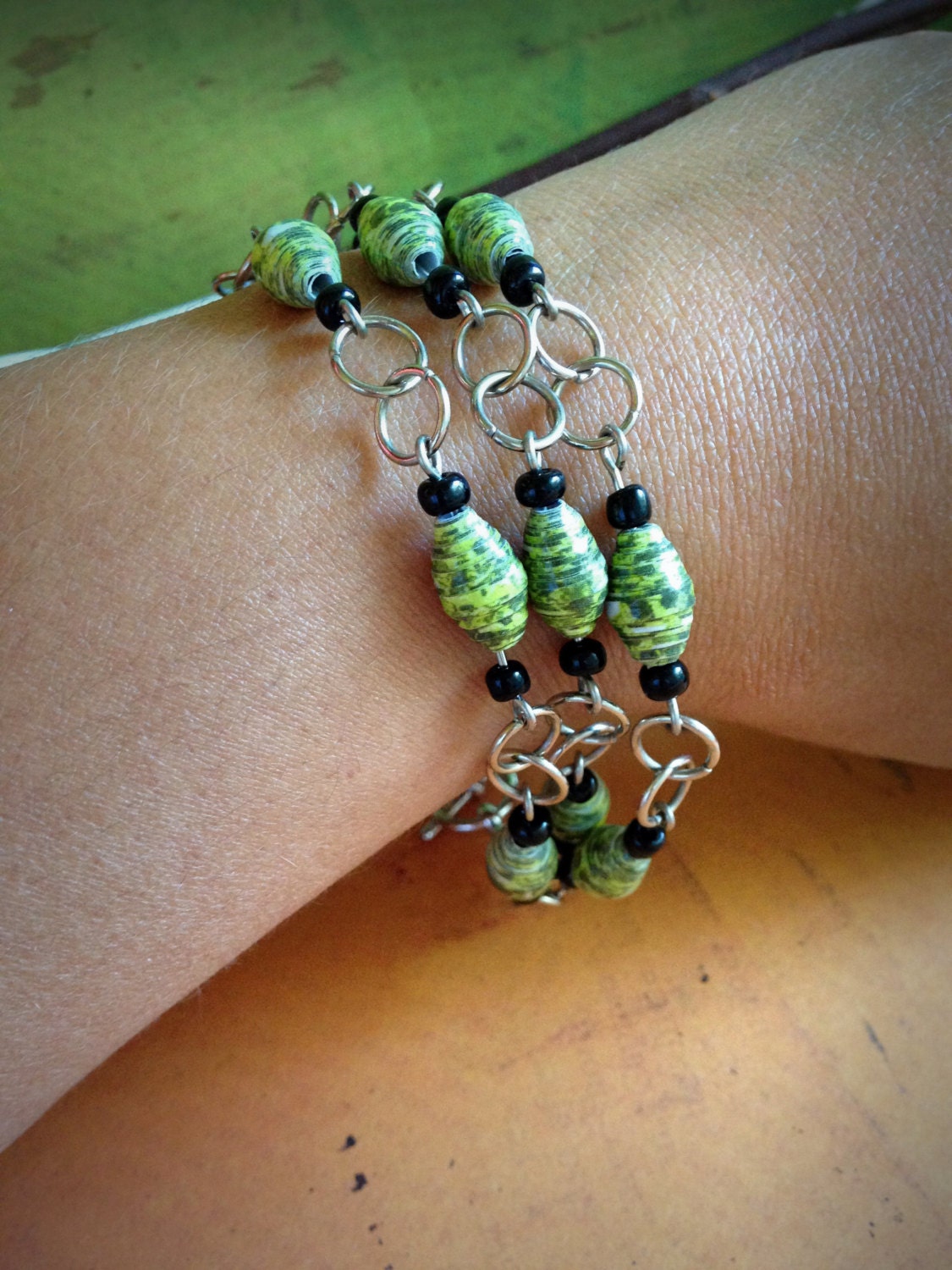 Triple strand bracelet Handmade paper bead bracelet OOAK Etsy